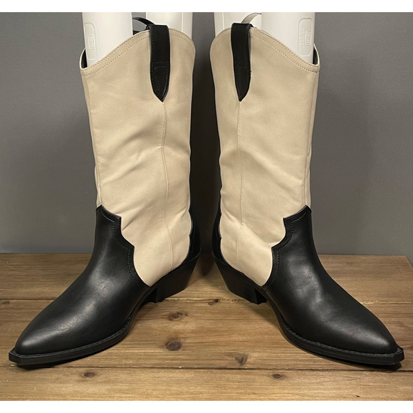Dolce Vita Women's Korbella Western Boots Size 9 Cream Black Cowboy Mid Calf - Picture 4 of 16